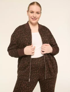 LIVI French Terry Zip-Up Bomber Jacket Brown Leopard -Lanebryant Shop 412636 0000114833