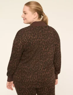 LIVI French Terry Zip-Up Bomber Jacket Brown Leopard