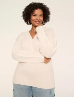V-Neck Pullover Sweater Oatmeal 7 V-Neck Pullover Sweater Oatmeal -Lanebryant Shop 412645 0000114762