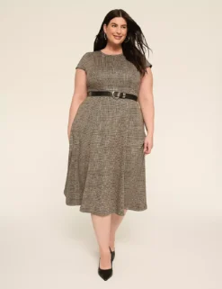 Ponte Crew-Neck Midi Dress Black Plaid 7 Ponte Crew-Neck Midi Dress Black Plaid -Lanebryant Shop 412676 0000115268