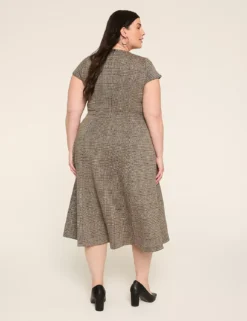 Ponte Crew-Neck Midi Dress Black Plaid