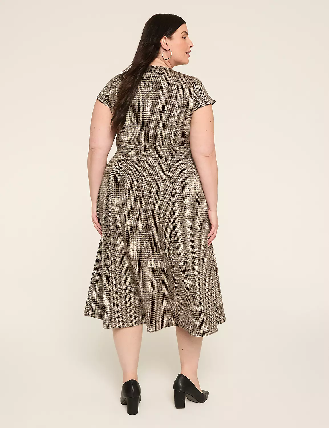 Ponte Crew-Neck Midi Dress Black Plaid 3 Ponte Crew-Neck Midi Dress Black Plaid