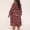 Smocked Square-Neck Dress Maroon Floral