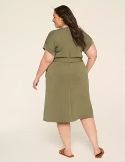 Journey Notch-Neck Dolman-Sleeve Dress Olive