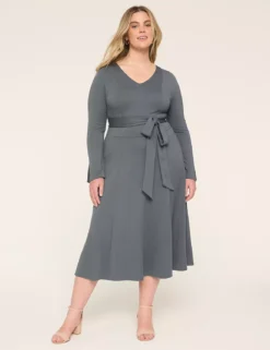 Lena Ponte Long-Sleeve Level-Hem Midi Dress Slate -Lanebryant Shop 412712 0000009471