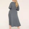 Lena Ponte Long-Sleeve Level-Hem Midi Dress Slate