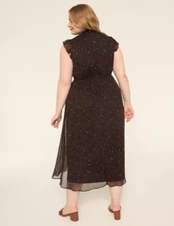 Flutter-Sleeve Mock-Neck Maxi Dress Maroon Paisley