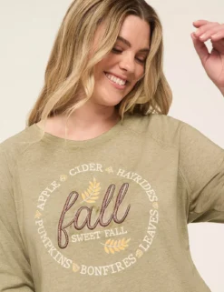 Fall Sweet Fall Long-Sleeve Graphic Tee Light Olive -Lanebryant Shop 412756 0000007798 alt2