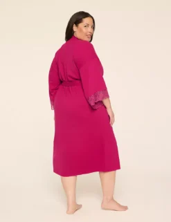 Comfy Cotton Lace-Trim Robe Passion Berry