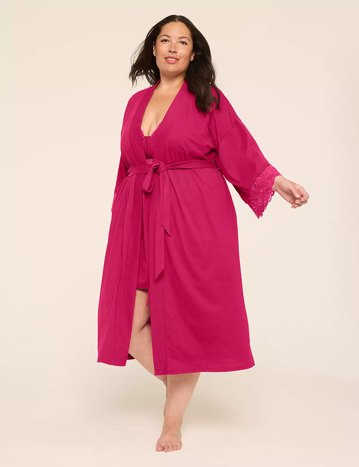 Comfy Cotton Lace-Trim Robe Passion Berry 4 Comfy Cotton Lace-Trim Robe Passion Berry - Image 2