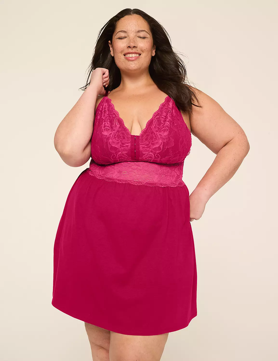 Comfy Cotton Hook-And-Eye Lace Chemise Passion Berry 4 Comfy Cotton Hook-And-Eye Lace Chemise Passion Berry - Image 2