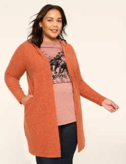 Rib Open-Front Hoodie Overpiece Burnt Henna -Lanebryant Shop 412826 0000009507