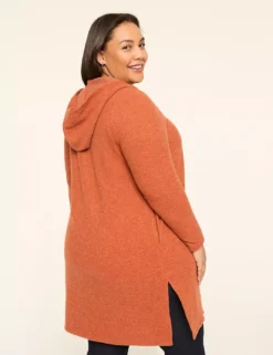 Rib Open-Front Hoodie Overpiece Burnt Henna