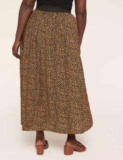 Pull-On Shirred Maxi Skirt Cheetah