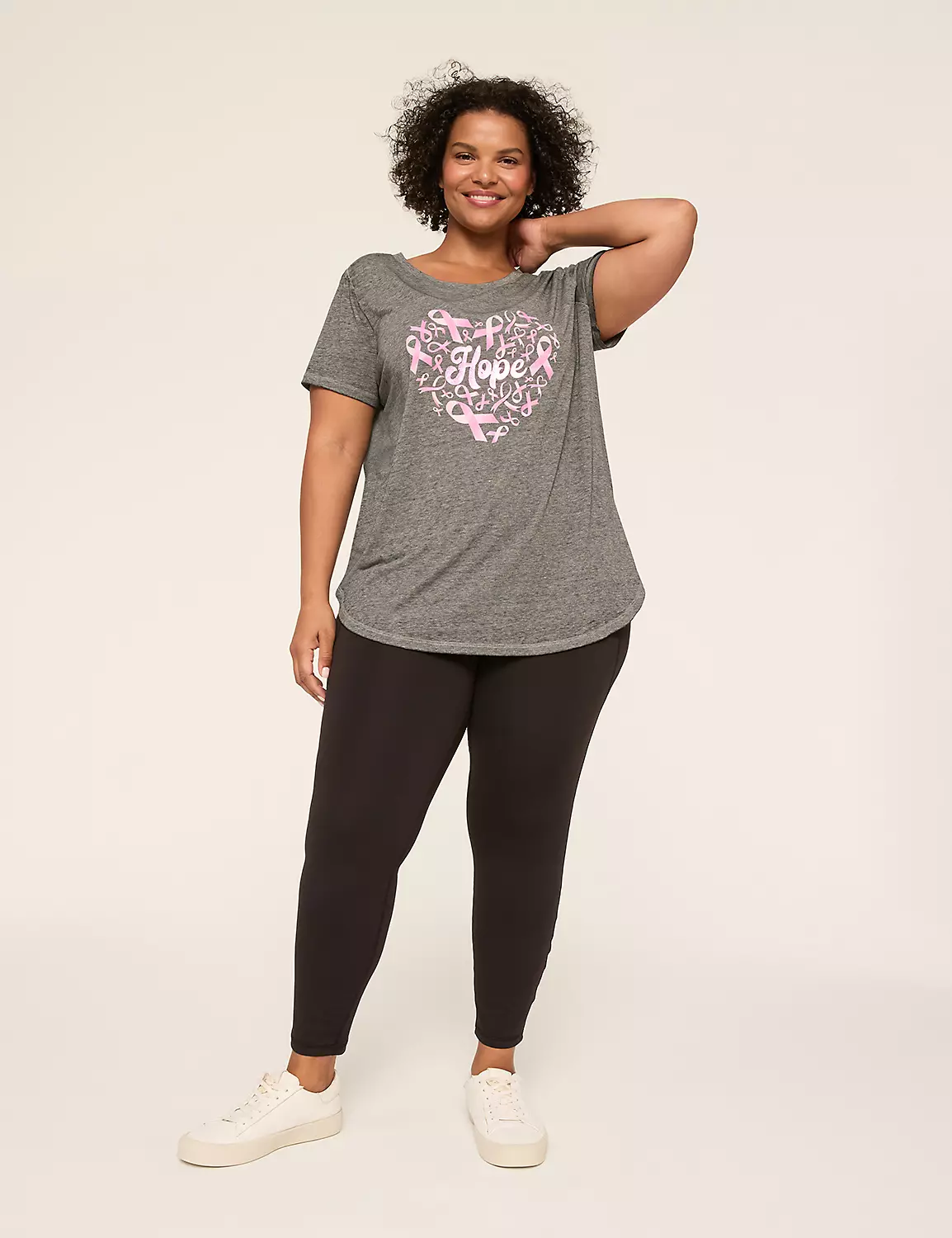 LIVI Shimmer Foiled Hope BCRF High-Low Graphic Tee Black 4 LIVI Shimmer Foiled Hope BCRF High-Low Graphic Tee Black - Image 2