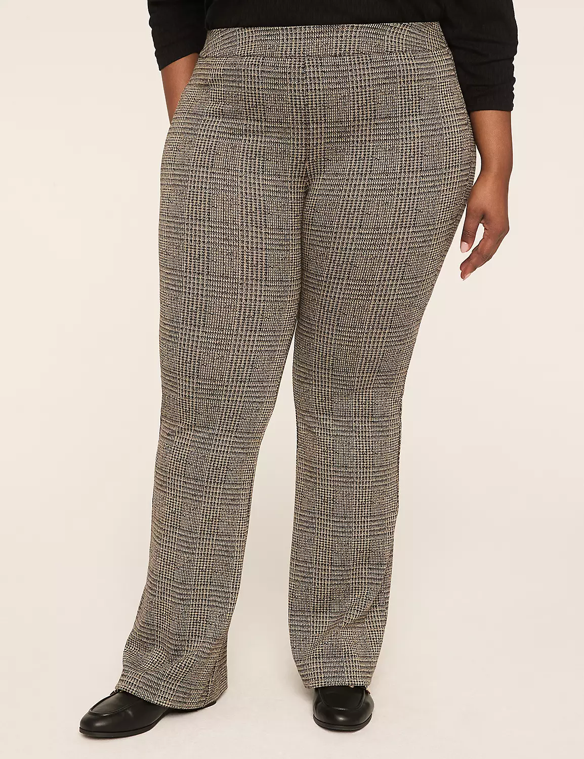 Ponte Pull-On High-Rise Flare Pant Tan & Black Plaid 5 Ponte Pull-On High-Rise Flare Pant Tan & Black Plaid - Image 3