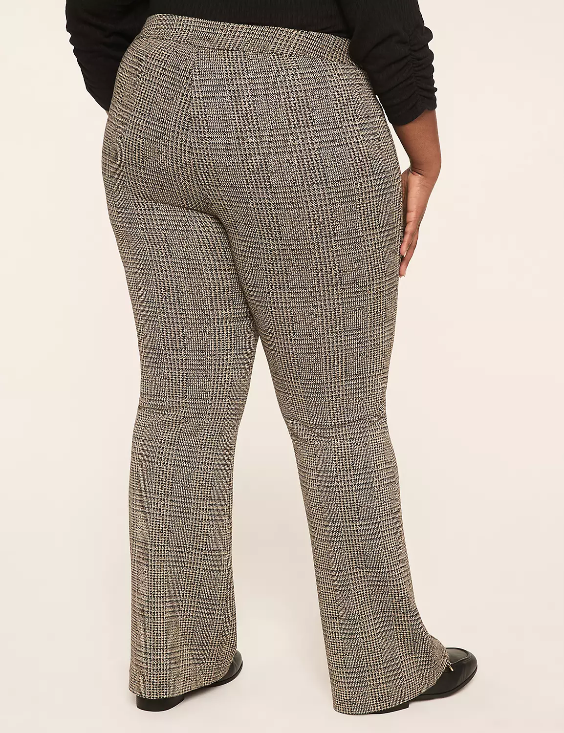 Ponte Pull-On High-Rise Flare Pant Tan & Black Plaid 3 Ponte Pull-On High-Rise Flare Pant Tan & Black Plaid