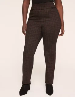 Ponte Pull-On Straight Leg Pant Brown Houndstooth -Lanebryant Shop 412875 0000115839