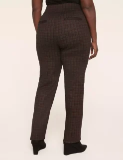 Ponte Pull-On Straight Leg Pant Brown Houndstooth