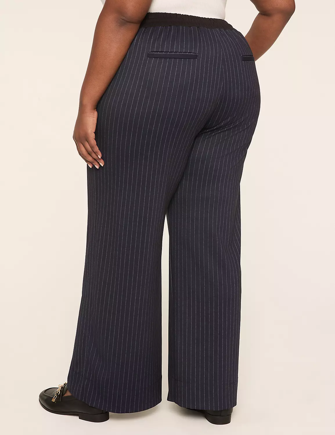 Ponte Pull-On Stripe Wide Leg Pant Navy Stripe 3 Ponte Pull-On Stripe Wide Leg Pant Navy Stripe