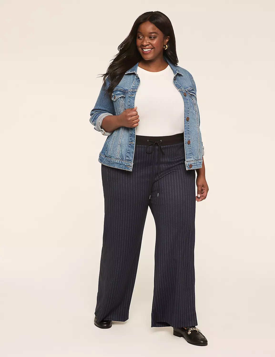 Ponte Pull-On Stripe Wide Leg Pant Navy Stripe 4 Ponte Pull-On Stripe Wide Leg Pant Navy Stripe - Image 2