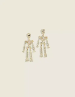 Halloween Whimsy Skeleton Drop Earring Silver