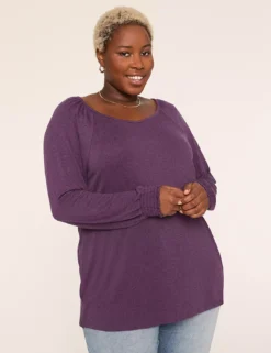 Smocked-Cuff Boatneck Hacci Top Grape 7 Smocked-Cuff Boatneck Hacci Top Grape -Lanebryant Shop 412972 0000008287