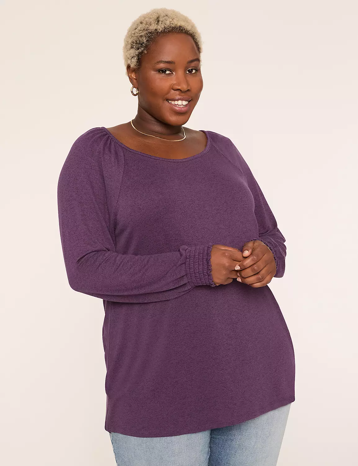 Smocked-Cuff Boatneck Hacci Top Grape 5 Smocked-Cuff Boatneck Hacci Top Grape - Image 3