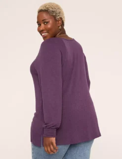 Smocked-Cuff Boatneck Hacci Top Grape
