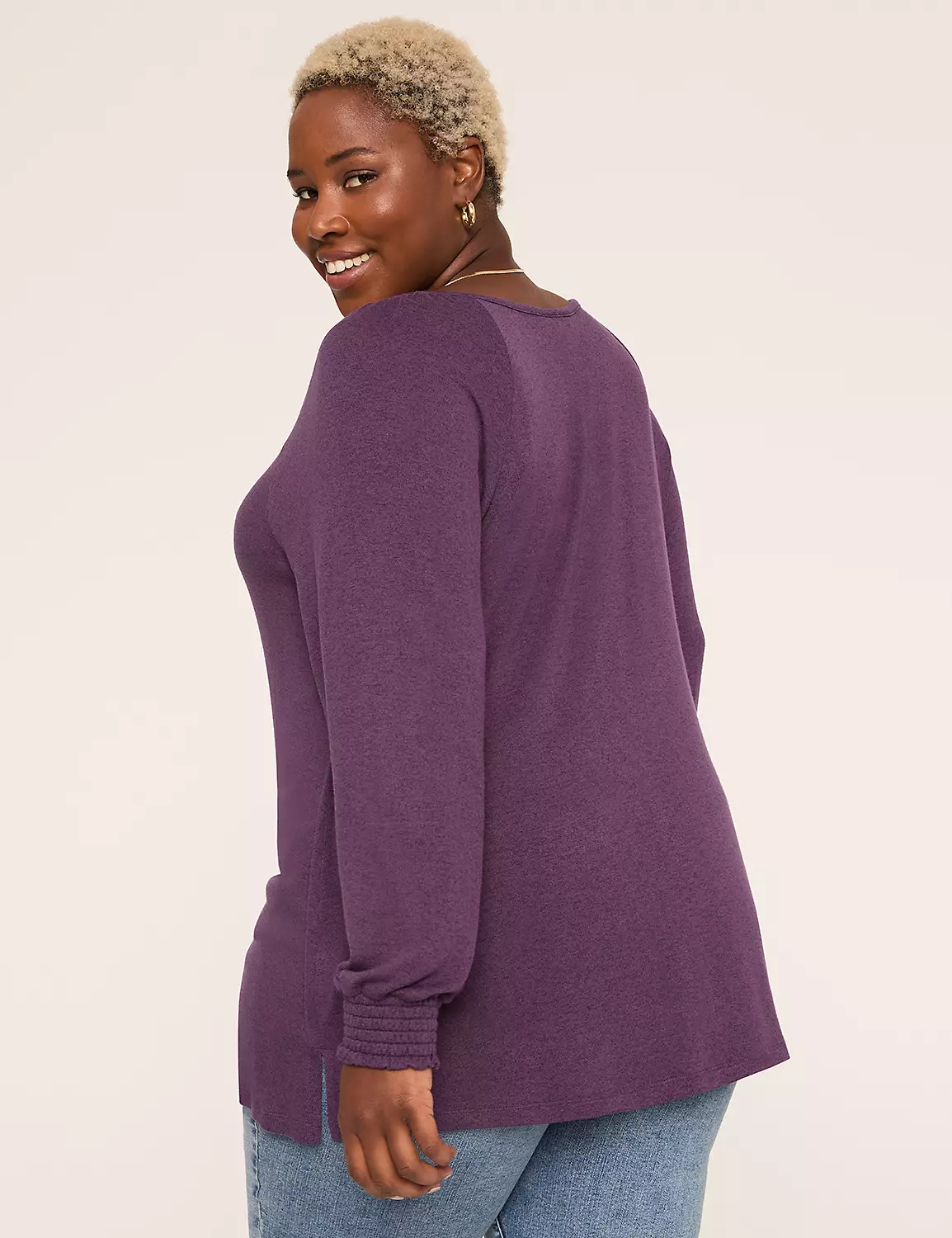 Smocked-Cuff Boatneck Hacci Top Grape 3 Smocked-Cuff Boatneck Hacci Top Grape