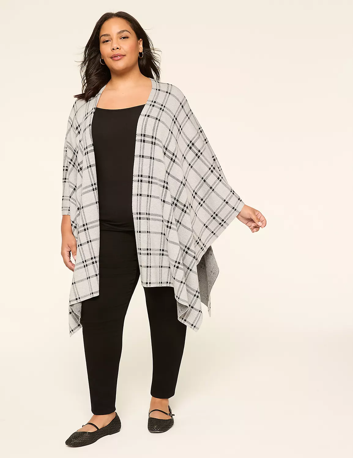 Plaid Open-Front Overpiece Grey 5 Plaid Open-Front Overpiece Grey - Image 3
