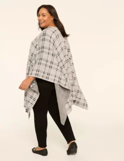 Plaid Open-Front Overpiece Grey