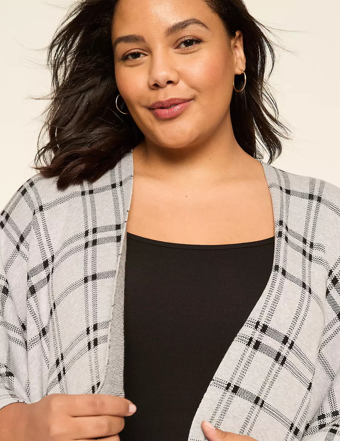Plaid Open-Front Overpiece Grey 4 Plaid Open-Front Overpiece Grey - Image 2