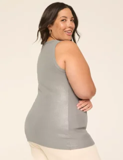Shimmer Fog Foil High-Neck Rib Tank Dove Grey