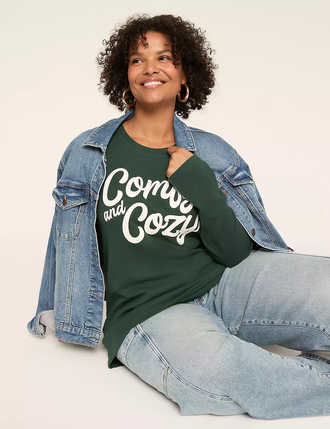 Waffle Knit Glitter Comfy & Cozy Graphic Tee Pine 4 Waffle Knit Glitter Comfy & Cozy Graphic Tee Pine - Image 2