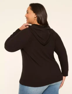 Ribbed-Trim Hacci Hoodie Black