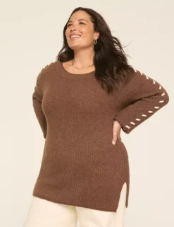 Whip-Stitch BoatneckSweater Heather Brown 7 Whip-Stitch BoatneckSweater Heather Brown -Lanebryant Shop 413045 0000116411