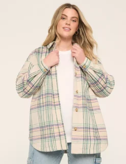 Button-Front Plaid Shacket Shirt Multi Plaid 7 Button-Front Plaid Shacket Shirt Multi Plaid -Lanebryant Shop 413048 0000115955