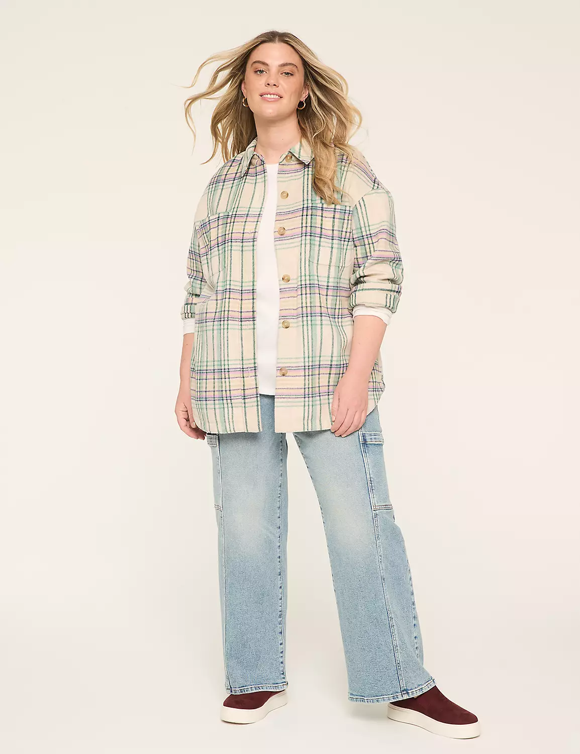 Button-Front Plaid Shacket Shirt Multi Plaid 4 Button-Front Plaid Shacket Shirt Multi Plaid - Image 2