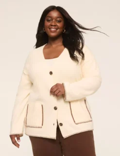 Whip-Stitch Button-Front Cardigan Cream 7 Whip-Stitch Button-Front Cardigan Cream -Lanebryant Shop 413050 0000116412