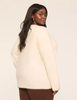 Whip-Stitch Button-Front Cardigan Cream