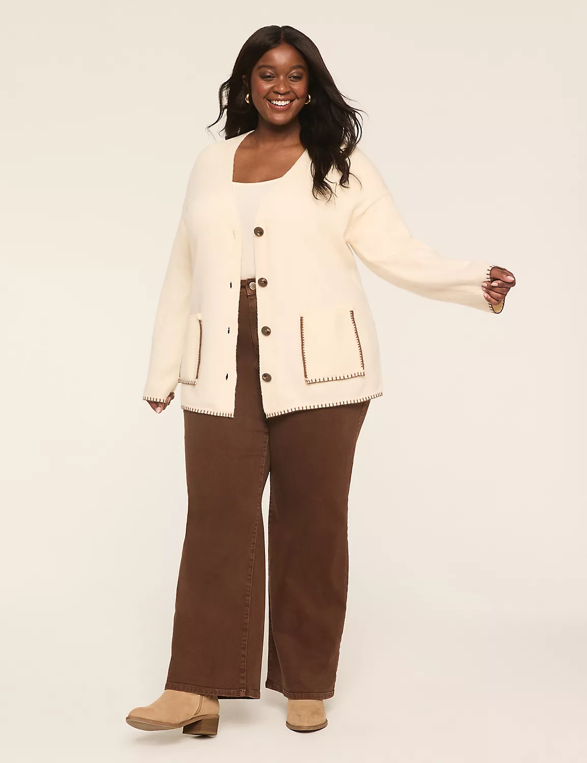 Whip-Stitch Button-Front Cardigan Cream 4 Whip-Stitch Button-Front Cardigan Cream - Image 2