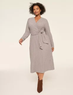 Faux-Wrap Cable Knit Dress Grey 7 Faux-Wrap Cable Knit Dress Grey -Lanebryant Shop 413061 0000114764