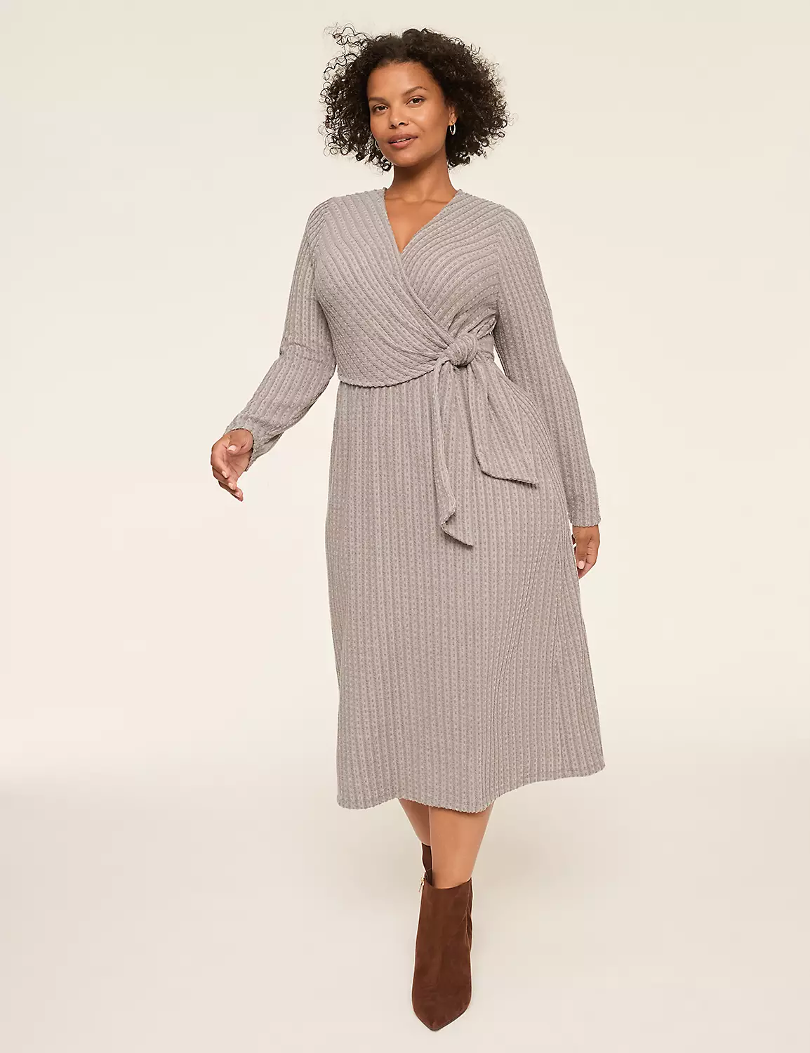 Faux-Wrap Cable Knit Dress Grey 5 Faux-Wrap Cable Knit Dress Grey - Image 3