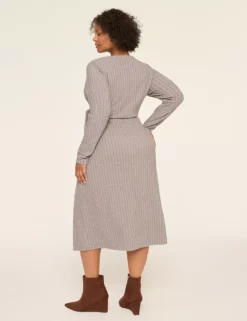Faux-Wrap Cable Knit Dress Grey