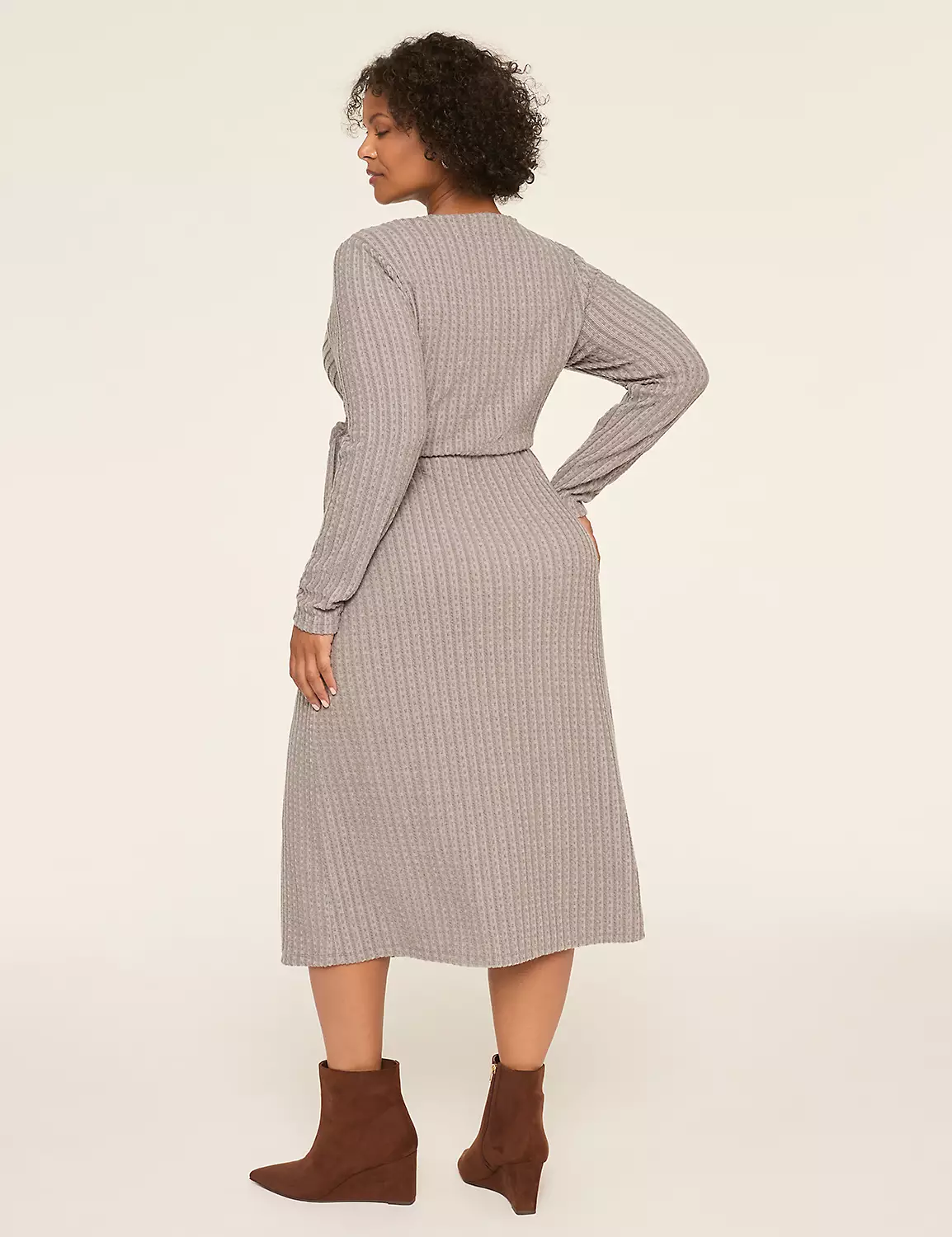 Faux-Wrap Cable Knit Dress Grey 3 Faux-Wrap Cable Knit Dress Grey