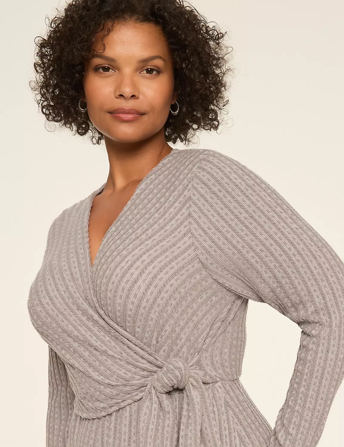 Faux-Wrap Cable Knit Dress Grey 4 Faux-Wrap Cable Knit Dress Grey - Image 2