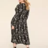 Long-Sleeve Ruched Jersey Dress Black Poppy -Lanebryant Shop 413072 0000115076 Back