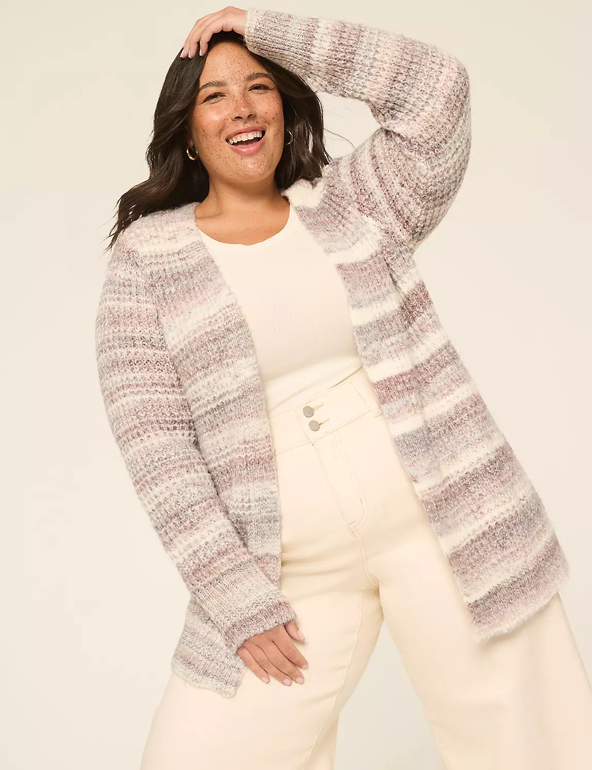 Space Dyed Stripe Cardigan Sweater Grey Spacedye 5 Space Dyed Stripe Cardigan Sweater Grey Spacedye - Image 3