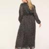 Lurex Long-Sleeve V-Neck Chiffon Maxi Dress Black Geo -Lanebryant Shop 413089 0000114996 Back